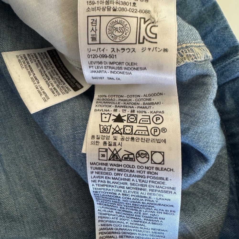 Levi's Women's Chambray Denim Shirt Dress Blue Button Front Short Sleeve Size S - Picture 7 of 10